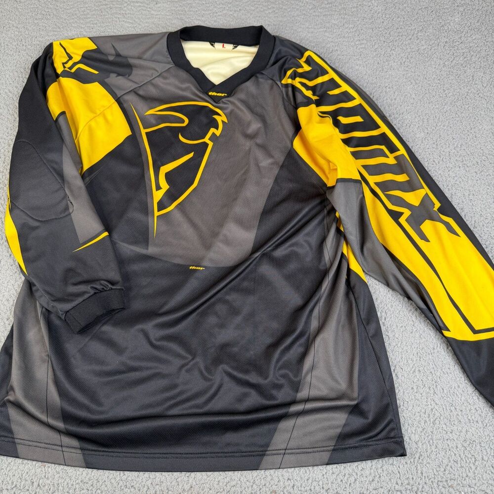 VTG THOR Motocross Jersey Men L Black Yellow Moto Racing Phase Offroad Dirt Bike
